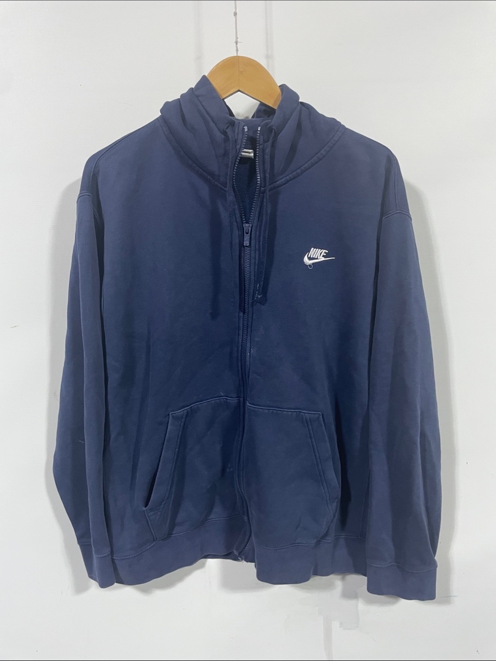 Nike Navy Zip-Up Hoodie with Small White Swoosh
